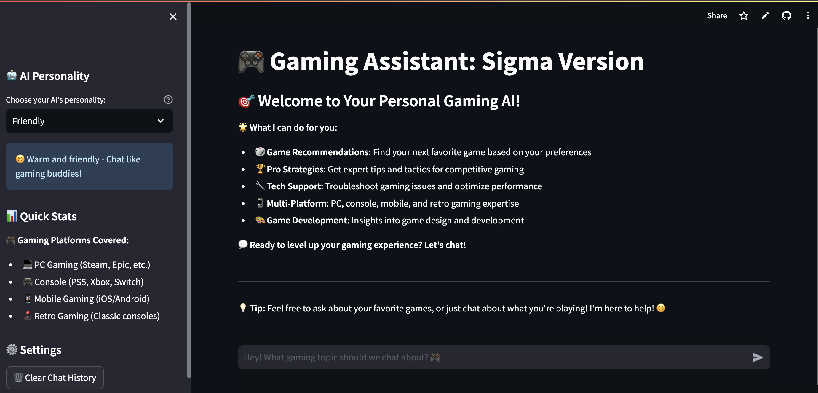 Gaming Assistant AI Chatbox Screenshot